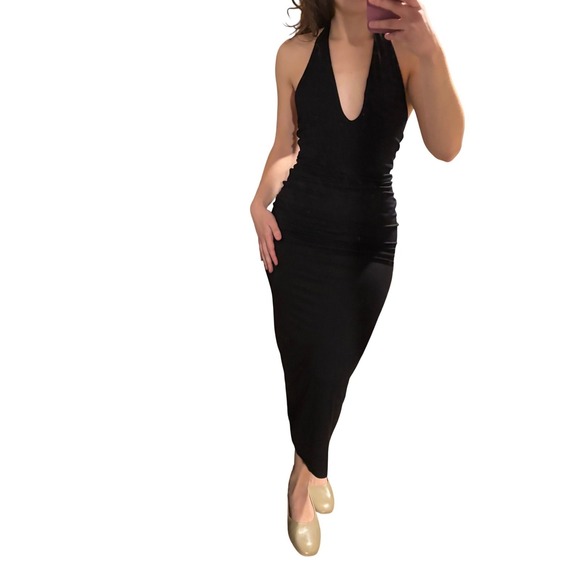 Reformation Black Halter Neck Maxi  Midi Dress Lined - Picture 2 of 8